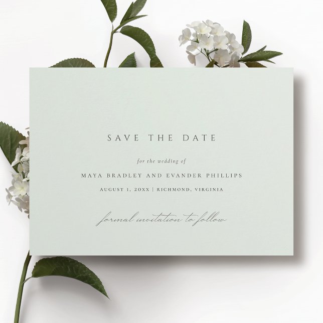 Save The Date Mousse de mer | Simple Élégant Vert Clair Mariage (Créateur téléchargé)