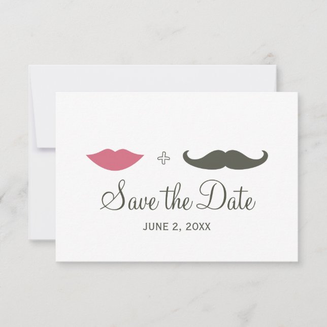Save The Date Moustache et Lèvres Élégantes Sauvent la Date (Devant)