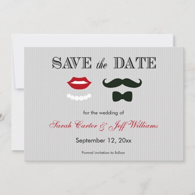 Save The Date Moustache et lèvres Gris Gris Gris Enregistrer les (Devant)