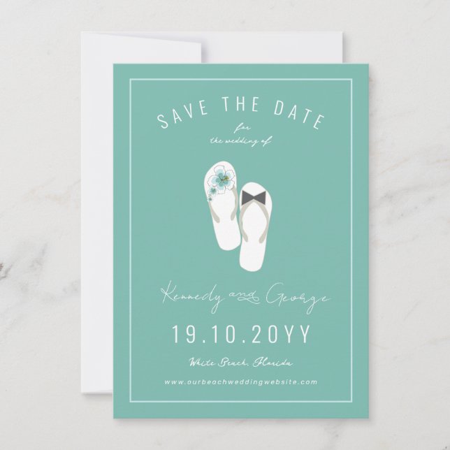 Save The Date Mr & Mrs Flip Flops Hibiscus Beach Mariage Photo (Devant)