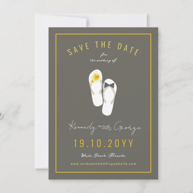 Save The Date Mr & Mrs Flip Flops Hibiscus Beach Mariage Photo (Devant)