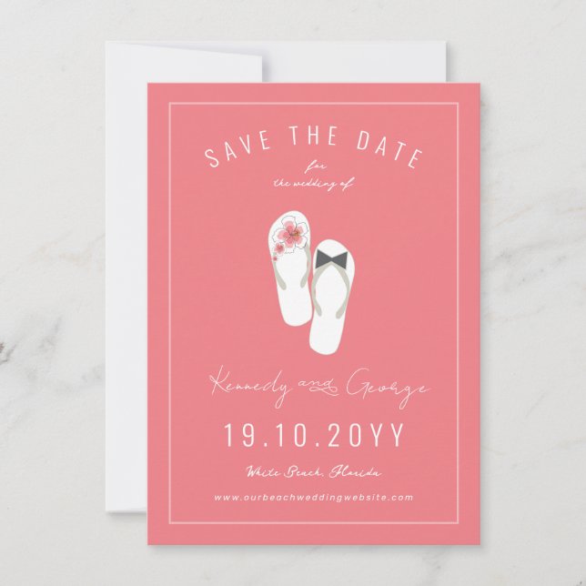 Save The Date Mr & Mrs Flip Flops Hibiscus Beach Mariage Photo (Devant)