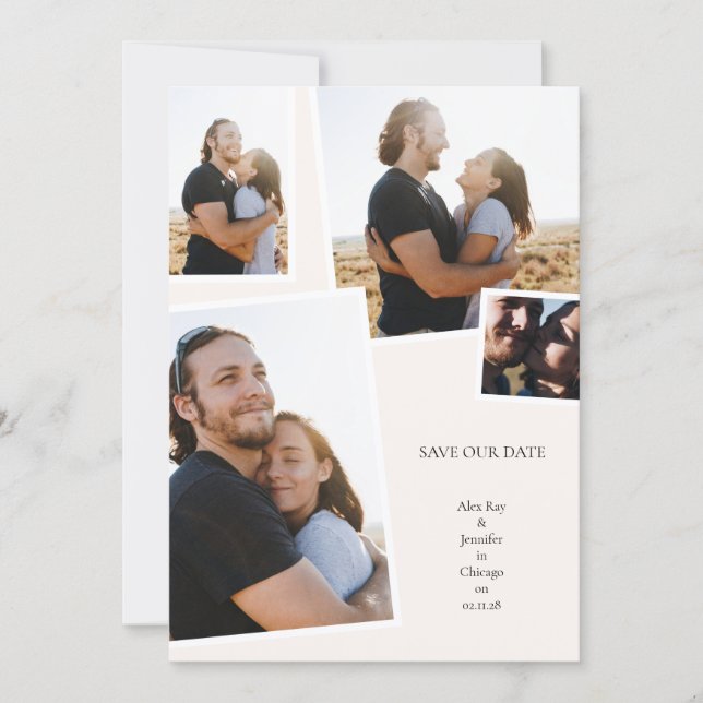 Save The Date Multi 4 photos Collage Simple Élégant Mariage (Devant)