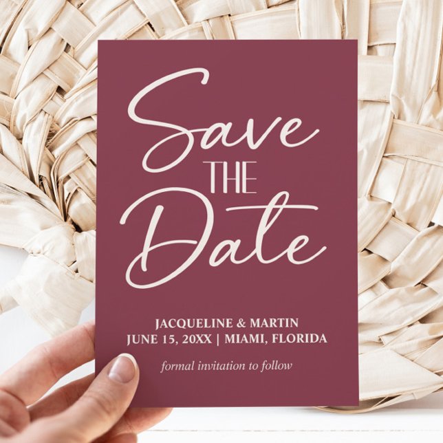 Save The Date Mûre Crème Mariage Burgundy Encalligraphiée (Burgundy wedding Save the Date card)