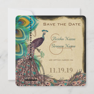 Save The Date Musical Peacock Bird Cage Eggplant Enregistrer la
