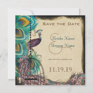 Save The Date Musical Peacock Bird Cage Eggplant Enregistrer la 
