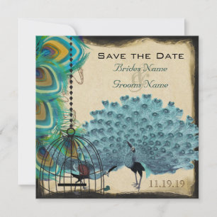 Save The Date Musical Peacock Bird Cage Eggplant Enregistrer la 