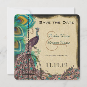 Save The Date Musical Peacock Bird Cage Eggplant Enregistrer la