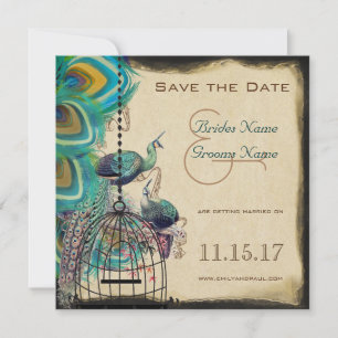 Save The Date Musical Peacock Bird Cage Inséparables Enregistrer