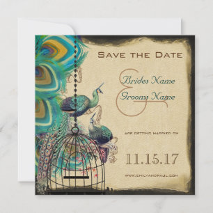 Save The Date Musical Peacock Bird Cage Inséparables Enregistrer