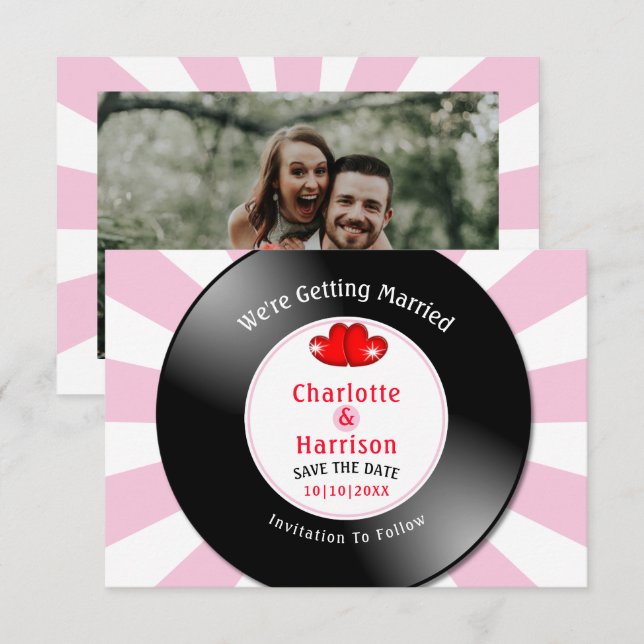 Save The Date Musique Retro Vinyl Record Mariage Photo (Devant / Derrière)