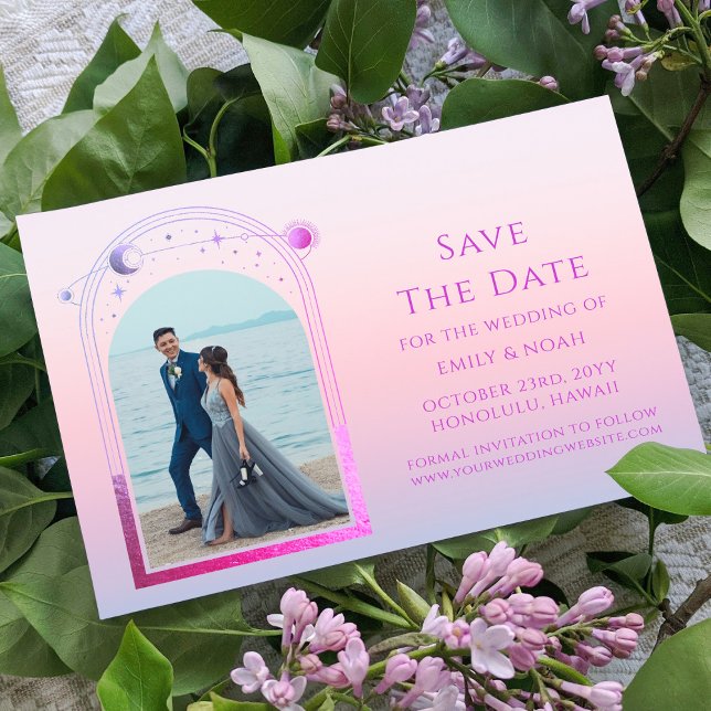 Save The Date Mysic Chic Sunset Rose Star Moon Espace Photo (Créateur téléchargé)