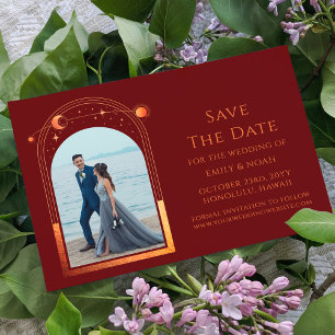 Save The Date Mysic Red Orange Star Lune Espace Photo