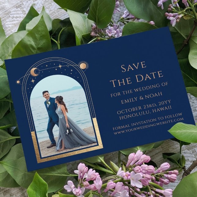 Save The Date Mystic Bleu Or Soleil Lune Star Space (Créateur téléchargé)