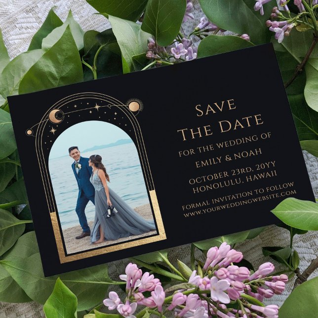 Save The Date Mystic Chic Black Gold Sun Moon Star Space (Créateur téléchargé)