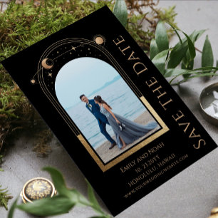 Save The Date Mystic Chic Black Gold Sun Moon Star Space