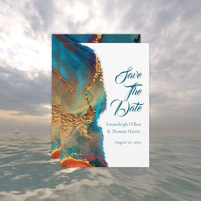 Save The Date Mystique Abstrait Coral Or Turquoise (Créateur téléchargé)