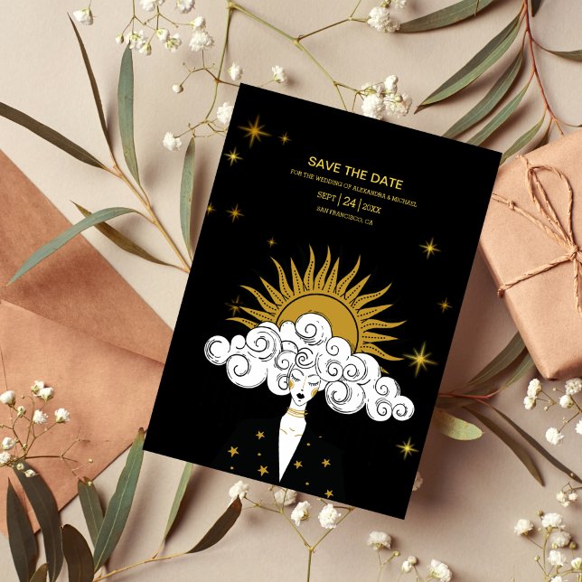 Save The Date Mystique Or Noir Soleil Céleste Mariage (Créateur téléchargé)