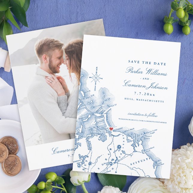 Save The Date Nantasket Beach Resort Map Mariage élégant (Elegant Hull Massachusetts Wedding Save the Date with photo for a Nantasket Beach Resort Wedding )