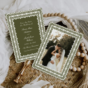 Save The Date Nappe en dentelle vintage verte pour mariage en ph