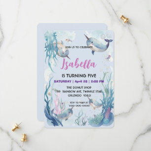 Save The Date Narval fantaisiste aquarelle licorne poisson de la