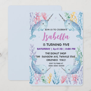 Save The Date Narval fantaisiste aquarelle licorne poisson de la