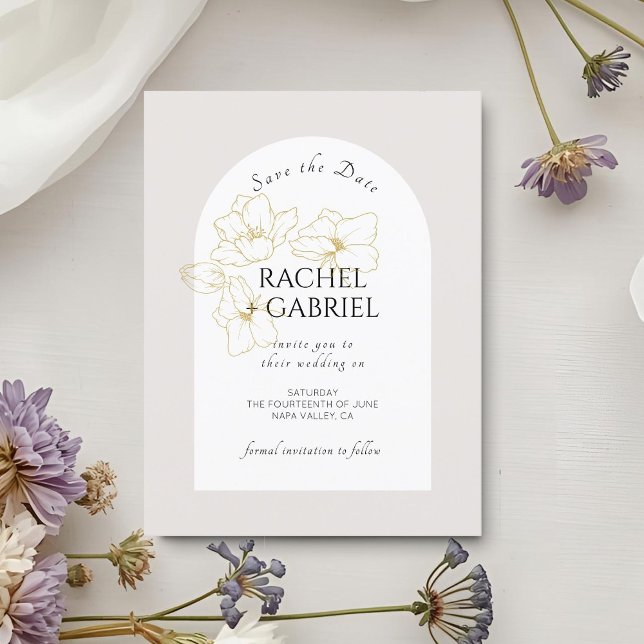 Save The Date Natal | Boho Arch Gold Floral Mariage (Créateur téléchargé)