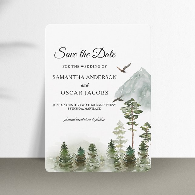 Save The Date Nature moderne Forêt verte | Aquarelles (Créateur téléchargé)