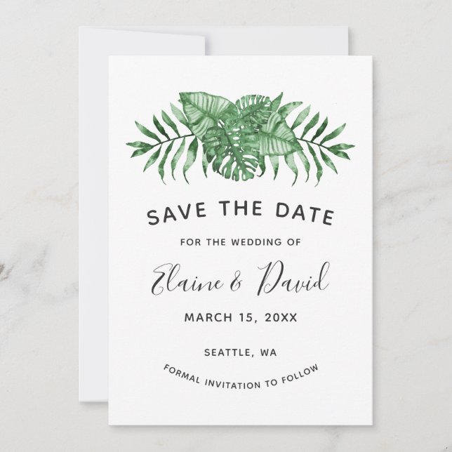 Save The Date Nature tropicale rustique Mariage de verdure botan (Devant)