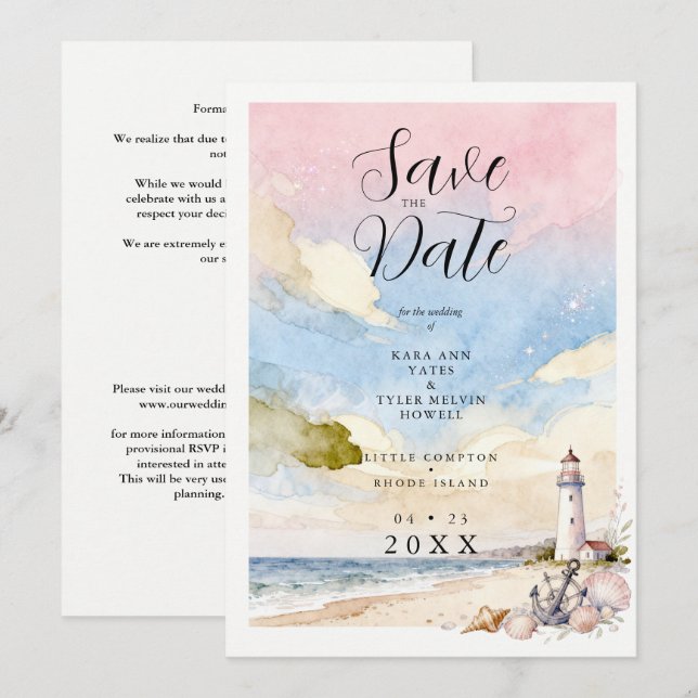Save The Date Nautical Anchor & Seashells Coastal Scene Wedding (Devant / Derrière)