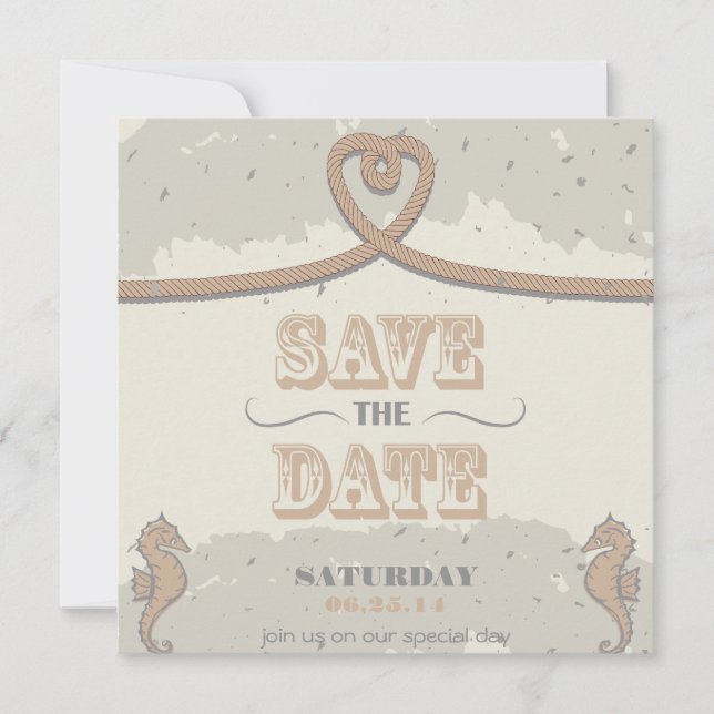 Save The Date Nautical Beach Sand Heart Knot Enregistrer la date (Devant)