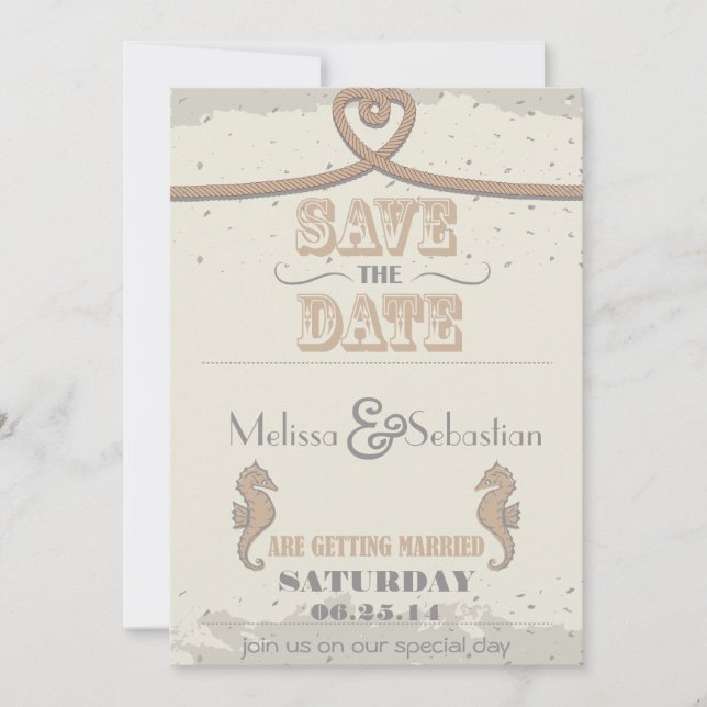 Save The Date Nautical Beach Sand Heart Knot Enregistrer la date (Devant)