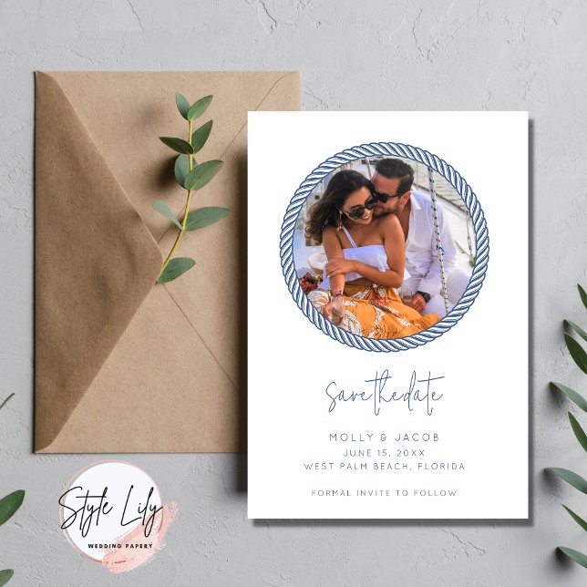 Save The Date Nautical Rope Photo Wedding Enregistrer la date (Créateur téléchargé)