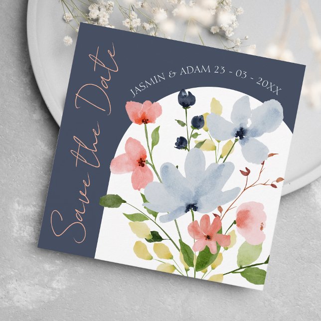 Save The Date Navy Arch Floral Boho Enregistrez la Date (Créateur téléchargé)