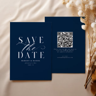 Save The Date Navy Blue Classic Enregistrer La Date Non Photo QR