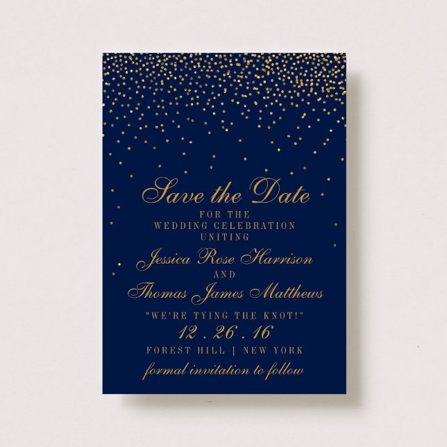 Save The Date Navy Blue & Glam Gold Confetti Enregistrer La Date (Créateur téléchargé)