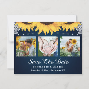 Save The Date Navy Blue Lace Tournesol 3 Photo Enregistrer La Da