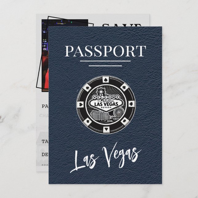 Save The Date Navy Blue Las Vegas Passeport Enregistrer La Date (Devant / Derrière)