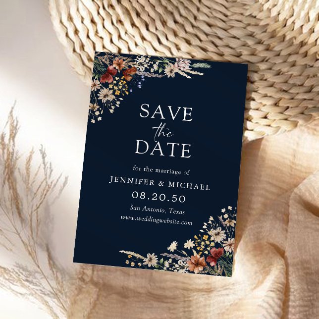 Save The Date Navy Blue Minuscule Fleur sauvage Enregistrer La C (Créateur téléchargé)