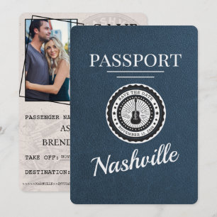Save The Date Navy Blue Nashville Passport Enregistrer La Date