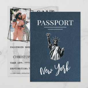 Save The Date Navy Blue New York City Passport Enregistrer La Da