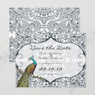 Save The Date Navy Caprice Paon Oiseaux de l'Amour Enregistrer l