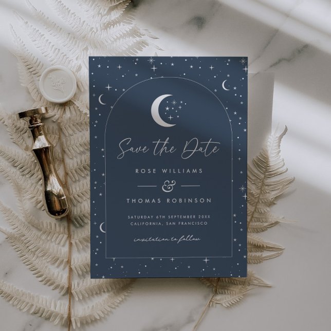 Save The Date Navy Céleste Arché Sauvegarder La Date (Zazzle Navy Celestial Arched Save The Date)