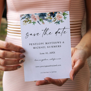 Save The Date Navy Dusty Blue & Pink Floral Enregistrer la date 