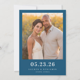 Save The Date Navy Élégant Photo Chaud