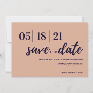 Save The Date navy et rose vif script moderne enregistrer la dat