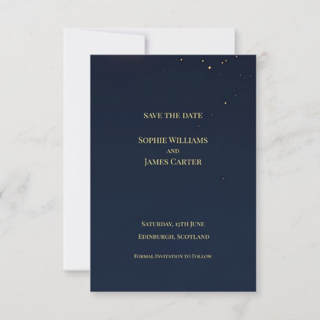 Save The Date Navy Gold Star Céleste Mariage Écossais (Devant)