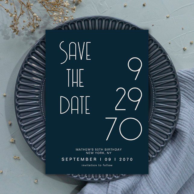 Save The Date Navy Mat Écran Simple Minimal Anniversaire Enregis (Créateur téléchargé)