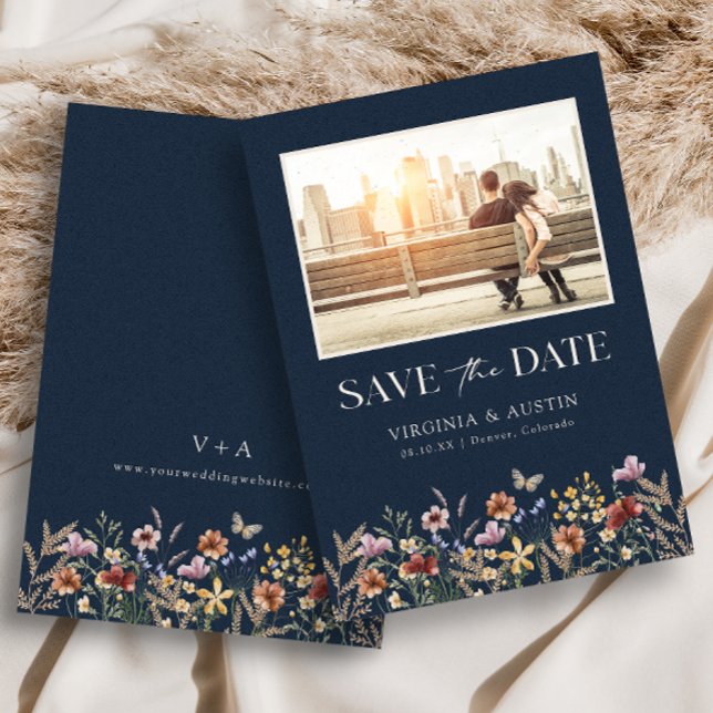 Save The Date Navy Moderne Photo Boho Enregistrer La Date (Créateur téléchargé)