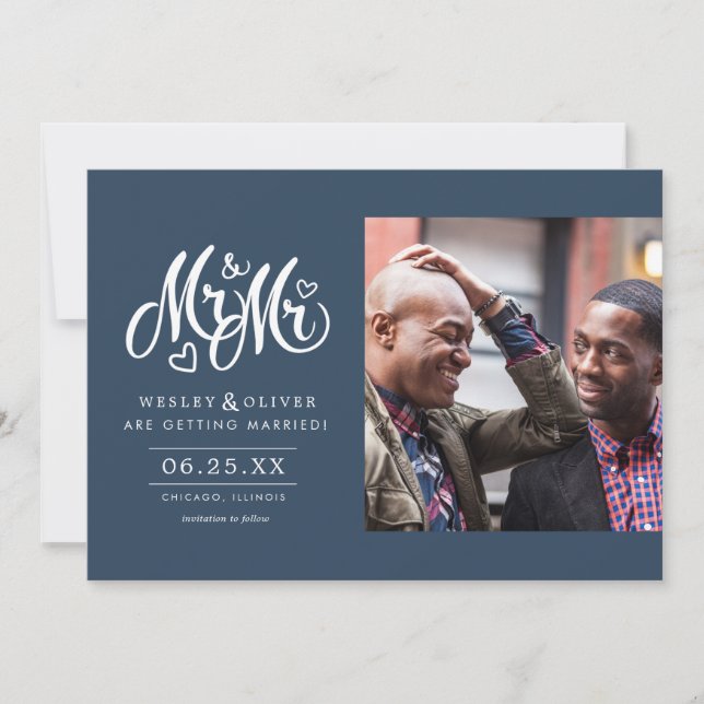 Save The Date Navy Mr & Mr Script - Enregistrer la Date avec la  (Devant)